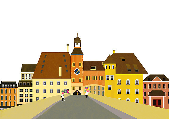 PSD 남자 길 백그라운드 일러스트 사람 풍경 빌딩 소년 여러명 야외 건물 종 도시 보행자 시계탑 광장 남자만 국내일러스트 건축물 어린이 다수 탑 파일형식