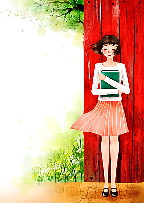 전신 PSD 나무 식물 여자 꽃 문화 예술 백그라운드 생각 일러스트 안기 청소년 자연 페인터 바람 한명 서기 들기 사람 야외 10대 책 감성 자연주의 여자만 여자한명만 십대만 십대여자만 십대여자한명만 국내일러스트 자연요소 1 컨셉 모션 페인팅 날씨 생태계 파일형식