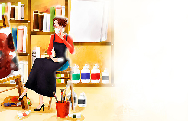 PSD 직업 여자 문화 커피 예술 백그라운드 의자 일러스트 자연 페인터 티타임 휴식 책장 실내 미술 한명 사람 20대 성인 책 물감 마시기 붓 작업 그리기 작업실 차 커피잔 찻잔 물통 이젤 그림 화가 감성 자연주의 화판 여자만 여자한명만 성인여자만 청년만 청년여자만 성인한명만 청년여자한명만 성인여자한명만 성인만 국내일러스트 1 음료 가구 컨셉 모션 페인팅 문화예술 잔 청년 내부 미술도구 생태계 파일형식