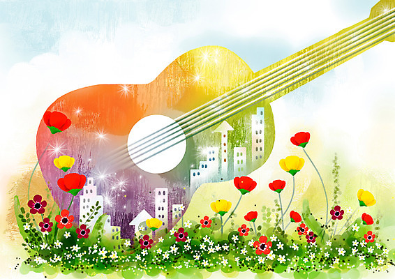 주간 PSD 식물 꽃 문화 예술 악기 음악 백그라운드 꽃밭 일러스트 자연 페인터 하늘 현악기 주택 빌딩 사람없음 야외 건물 마을 기타 감성 자연주의 국내일러스트 자연요소 건축물 컨셉 페인팅 문화예술 생태계 파일형식