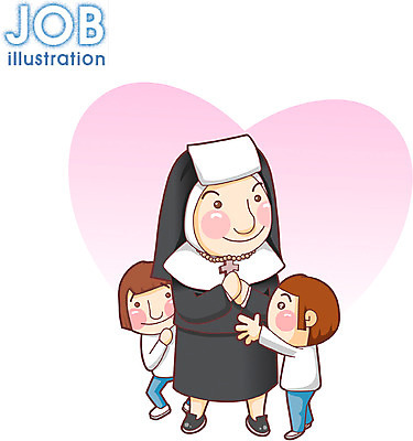 EPS 전신 직업 문자 알파벳 영어 여자 남자 종교 어린이 일러스트 목걸이 직업캐릭터 서기 사람 성인 세명 천주교 종교인 성직자 묵주 수녀 베일 수녀복 수도자 일러캐릭터 캐릭터 장신구 종교용품 모션 파일형식 벡터