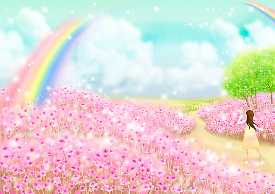 전신 PSD 나무 식물 구름 계절 여자 꽃 길 분홍색 백그라운드 무지개 꽃밭 일러스트 상상 청소년 자연 페인터 하늘 동화 수채화 꽃나무 한명 사람 풍경 야외 10대 빛 반짝임 판타지 걷기 봄 진달래 수제그림 꽃길 여자만 여자한명만 십대만 십대여자만 십대여자한명만 봄배경 국내일러스트 자연요소 1 컬러 모션 페인팅 생태계 파일형식