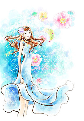 PSD 모델 라이프스타일 긴머리 드레스 계절 여자 패션 꽃 꽃백그라운드 일러스트 페인터 한명 사람 20대 성인 유행 봄 머리띠 화사함 여자만 여자한명만 성인여자만 청년만 청년여자만 성인한명만 청년여자한명만 성인여자한명만 성인만 국내일러스트 식물 1 헤어스타일 옷 백그라운드 컨셉 장신구 페인팅 청년 생활 파일형식