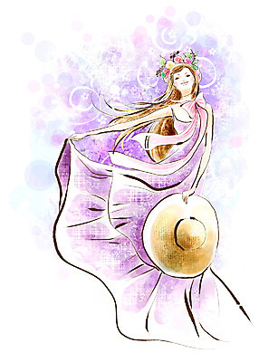 전신 PSD 모델 라이프스타일 긴머리 드레스 계절 여자 패션 꽃 일러스트 페인터 한명 사람 20대 성인 유행 봄 화사함 여자만 여자한명만 성인여자만 청년만 청년여자만 성인한명만 청년여자한명만 성인여자한명만 성인만 국내일러스트 식물 1 헤어스타일 옷 컨셉 페인팅 청년 생활 파일형식