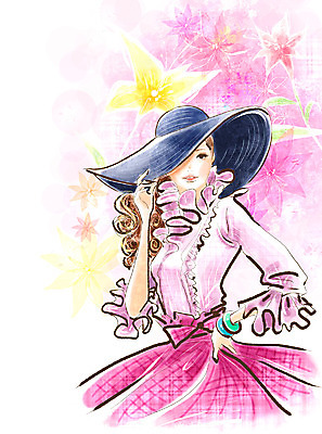 PSD 모델 모자 라이프스타일 드레스 계절 여자 패션 꽃 꽃백그라운드 일러스트 페인터 한명 사람 20대 성인 치마 유행 봄 블라우스 화사함 러플 뱅글 여자만 여자한명만 성인여자만 청년만 청년여자만 성인한명만 청년여자한명만 성인여자한명만 성인만 국내일러스트 식물 1 잡화 옷 백그라운드 컨셉 상의 페인팅 하의 청년 생활 파일형식