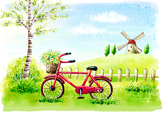 주간 PSD 나무 식물 구름 사계절 계절 공공시설 꽃 육상교통 백그라운드 일러스트 자연 페인터 하늘 수채화 풍경 초원 사람없음 야외 울타리 자전거 봄 풍차 시골 풀 언덕 수제그림 봄배경 국내일러스트 자연요소 교통수단 페인팅 담장 바이크 시설 생태계 파일형식