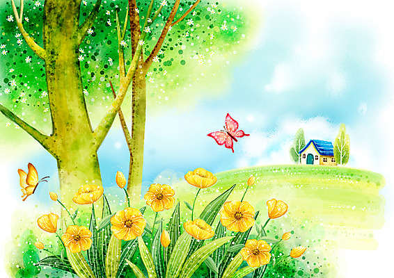 주간 PSD 나무 식물 사계절 계절 꽃 나비 백그라운드 꽃밭 일러스트 자연 페인터 하늘 수채화 주택 풍경 초원 사람없음 야외 봄 언덕 수제그림 양귀비 봄배경 국내일러스트 자연요소 곤충 페인팅 건물 생태계 파일형식