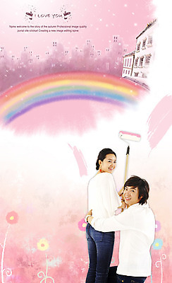 PSD 편집 편집이미지 커플 여자 남자 꽃 행복 무지개 페인팅 사랑 미소 웃음 사람 20대 성인 두명 건물 청춘 페인트 붓 색칠 칠 페인트칠 즐거움 합성 페인트붓 청년만 성인만 이미지편집 자연요소 식물 건축물 감정 컨셉 관계 표정 청년 파일형식
