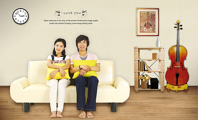 PSD 편집 편집이미지 커플 여자 남자 행복 악기 시계 액자 쿠션 현악기 책장 실내 사랑 사람 앉기 20대 성인 두명 책 인테리어 청춘 소파 꽃병 벽시계 즐거움 합성 콘트라베이스 청년만 성인만 이미지편집 디자인 꽃 감정 음악 가구 컨셉 의자 관계 모션 청년 내부 파일형식