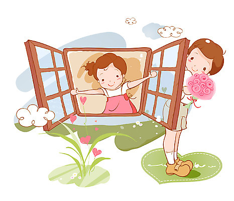 EPS 식물 구름 커플 여자 남자 꽃 어린이 꽃다발 프로포즈 일러스트 창문 상상 사랑 사람 소녀 소년 두명 10대 하트 풀 어린이상상 십대만 동심 국내일러스트 자연요소 모양 감정 관계 청소년 파일형식 벡터