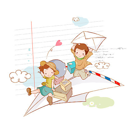EPS 구름 여자 남자 어린이 일러스트 상상 사람 소녀 소년 두명 10대 판타지 상자 비행 종이상자 편지 종이비행기 배송 편지지 택배 어린이상상 소포 십대만 동심 국내일러스트 자연요소 청소년 운송업 종이접기 파일형식 벡터