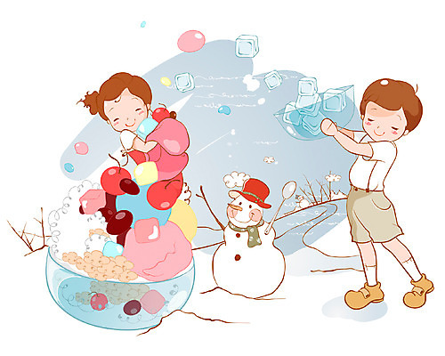 EPS 여자 남자 길 어린이 음식 겨울 일러스트 상상 눈사람 여름음식 사람 소녀 소년 두명 10대 판타지 설원 숟가락 얼음 나뭇가지 어린이상상 빙수 젤리 팥빙수 십대만 제철음식 동심 국내일러스트 자연요소 나무 계절 청소년 디저트 눈_날씨 수저 제철 파일형식 벡터 여름_계절