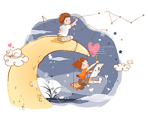 EPS 구름 여자 남자 별 어린이 일러스트 상상 미술 사람 소녀 소년 두명 10대 연필 고양이 별자리 달 하트 풀 그리기 초승달 스케치북 그네 어린이상상 십대만 동심 국내일러스트 자연요소 모양 식물 포유류 모션 청소년 문화예술 학용품 반려동물 필기구 파일형식 벡터