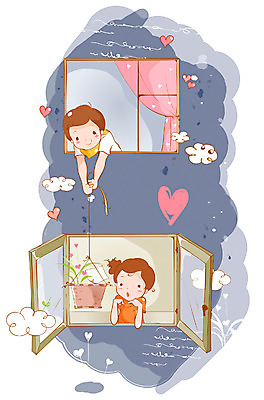 EPS 구름 커플 여자 남자 어린이 프로포즈 일러스트 창문 상상 사랑 사람 소녀 소년 두명 10대 바구니 새싹 하트 커튼 편지 어린이상상 십대만 동심 국내일러스트 자연요소 모양 식물 감정 관계 청소년 파일형식 벡터