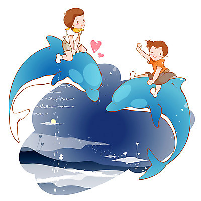EPS 구름 여자 남자 어린이 파도 바다 일러스트 상상 사람 소녀 소년 두명 10대 판타지 달 하트 인사 돌고래 어린이상상 십대만 동심 국내일러스트 자연요소 모양 포유류 청소년 수중동물 예절 파일형식 벡터