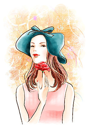 PSD 모자 웰빙 여자 꽃 일러스트 페인터 휴식 한명 사람 20대 성인 화장 뷰티 유행 마사지 자신감 화사함 여자만 여자한명만 성인여자만 청년만 청년여자만 성인한명만 청년여자한명만 성인여자한명만 성인만 국내일러스트 식물 1 잡화 감정 컨셉 페인팅 청년 파일형식