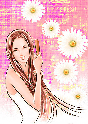 PSD 긴머리 웰빙 여자 꽃 꽃백그라운드 일러스트 페인터 휴식 국화 한명 사람 20대 성인 화장 뷰티 유행 마사지 머리빗 화사함 여자만 여자한명만 성인여자만 청년만 청년여자만 성인한명만 청년여자한명만 성인여자한명만 성인만 국내일러스트 식물 1 헤어스타일 백그라운드 컨셉 페인팅 청년 미용용품 파일형식