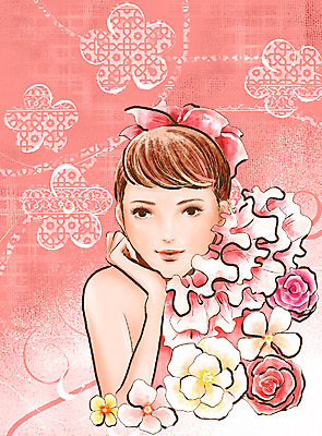 PSD 웰빙 여자 꽃 리본 꽃백그라운드 일러스트 페인터 휴식 한명 사람 20대 성인 화장 뷰티 유행 화사함 여자만 여자한명만 성인여자만 청년만 청년여자만 성인한명만 청년여자한명만 성인여자한명만 성인만 국내일러스트 레이스천 식물 1 백그라운드 컨셉 페인팅 청년 직물 파일형식