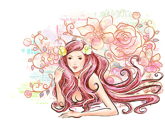 PSD 긴머리 웰빙 여자 꽃 꽃백그라운드 일러스트 페인터 휴식 한명 사람 20대 성인 장식 화장 뷰티 유행 화사함 여자만 여자한명만 성인여자만 청년만 청년여자만 성인한명만 청년여자한명만 성인여자한명만 성인만 국내일러스트 식물 1 헤어스타일 백그라운드 컨셉 페인팅 청년 파일형식