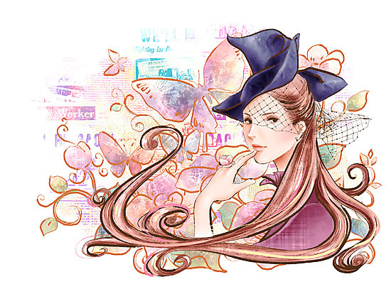 PSD 모자 긴머리 웰빙 여자 꽃 나비 꽃백그라운드 일러스트 페인터 휴식 한명 사람 20대 성인 화장 뷰티 유행 반지 화사함 베일 여자만 여자한명만 성인여자만 청년만 청년여자만 성인한명만 청년여자한명만 성인여자한명만 성인만 국내일러스트 식물 1 헤어스타일 잡화 곤충 백그라운드 컨셉 장신구 페인팅 청년 파일형식