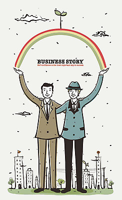 EPS 외국인 나무 구름 문자 알파벳 영어 남자 무지개 일러스트 비즈니스 어깨동무 협력 협상 사람 풍경 정장 빌딩 두명 건물 새싹 도시 직장인 비즈니스맨 바이어 남자만 국내일러스트 자연요소 식물 직업 건축물 옷 포즈 인종 무역 파일형식 벡터