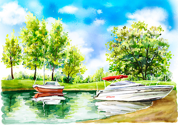 주간 PSD 나무 식물 구름 사계절 계절 호수 모래 백그라운드 수상교통 일러스트 자연 페인터 하늘 수채화 풍경 사람없음 야외 여름 모래사장 반사 여름풍경 물가 보트 숲 시원함 정박 선박 국내일러스트 자연요소 교통수단 바다 배_교통 페인팅 생태계 파일형식 여름_계절