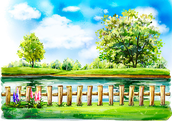 주간 PSD 나무 식물 구름 사계절 계절 꽃 호수 백그라운드 일러스트 자연 페인터 하늘 수채화 풍경 잔디 사람없음 야외 여름 울타리 강 여름풍경 풀 개울 숲 시원함 국내일러스트 자연요소 페인팅 담장 생태계 파일형식 여름_계절