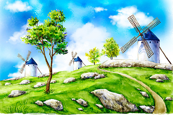 주간 PSD 나무 식물 구름 시설물 건축물 사계절 계절 공공시설 현대건축 건축 길 백그라운드 일러스트 자연 페인터 하늘 수채화 풍경 잔디 사람없음 야외 건물 여름 여름풍경 풍차 돌_바위 바위 풀 시원함 언덕 풍력발전소 국내일러스트 자연요소 페인팅 발전소 풍력에너지 시설 생태계 파일형식 여름_계절