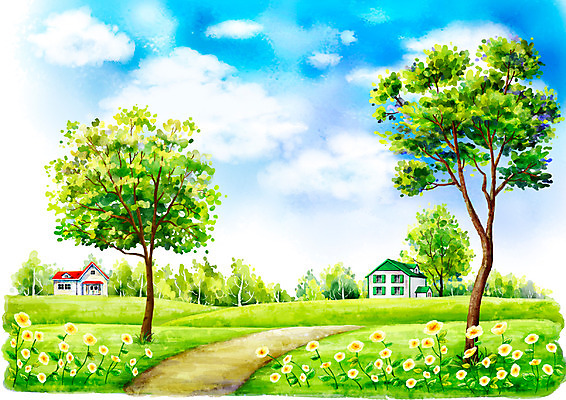 주간 PSD 나무 식물 구름 사계절 계절 꽃 길 백그라운드 일러스트 자연 페인터 하늘 수채화 주택 풍경 사람없음 야외 건물 여름 마을 여름풍경 시골 숲 시원함 언덕 시골길 국내일러스트 자연요소 건축물 페인팅 생태계 파일형식 여름_계절