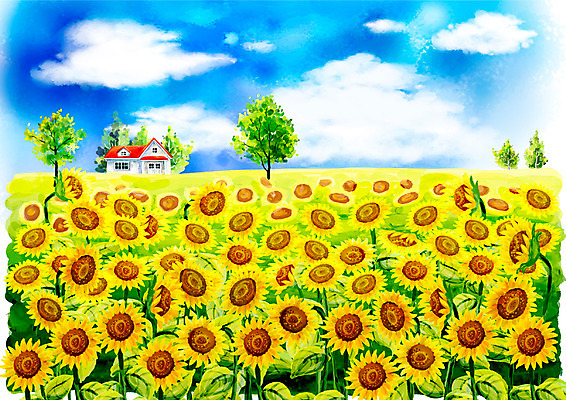 주간 PSD 나무 식물 구름 건축물 사계절 계절 건축 꽃 백그라운드 꽃밭 일러스트 자연 페인터 하늘 해바라기 수채화 주택 풍경 사람없음 야외 건물 여름 여름풍경 시원함 국내일러스트 자연요소 페인팅 생태계 파일형식 여름_계절