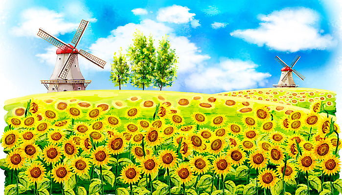 주간 PSD 나무 식물 구름 시설물 건축물 사계절 계절 공공시설 건축 꽃 백그라운드 꽃밭 일러스트 자연 페인터 하늘 해바라기 수채화 풍경 사람없음 야외 건물 여름 여름풍경 풍차 시원함 국내일러스트 자연요소 페인팅 시설 생태계 파일형식 여름_계절