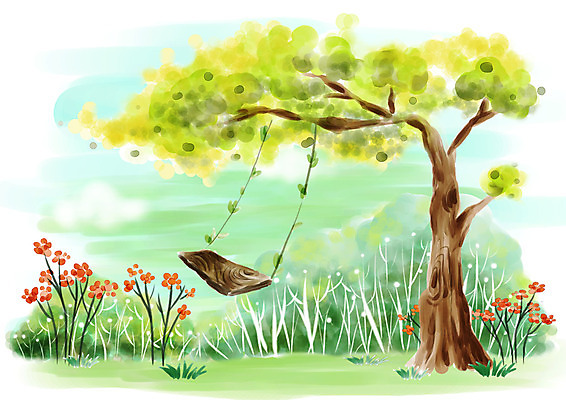 PSD 나무 식물 계절 꽃 백그라운드 일러스트 자연 페인터 붓터치 수채화 한그루 풍경 사람없음 야외 봄풍경 봄 숲속 숲 그네 그림 수제그림 나무그네 봄배경 국내일러스트 1 페인팅 생태계 파일형식
