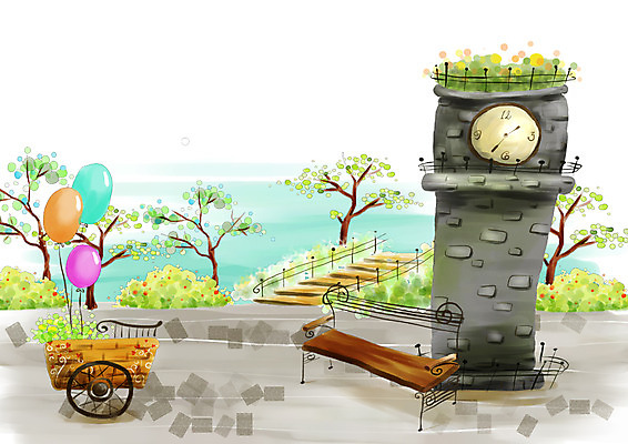 PSD 나무 식물 계절 공원 공공시설 꽃 호수 시계 백그라운드 벤치 의자 일러스트 난간 자연 페인터 붓터치 수채화 풍경 사람없음 야외 계단 수레 봄풍경 봄 숲 강가 시계탑 그림 수제그림 풍선 봄배경 국내일러스트 가구 페인팅 강 탑 카트 시설 생태계 파일형식