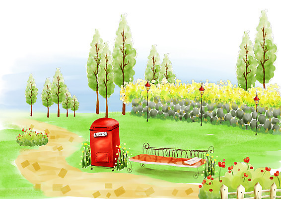 PSD 나무 식물 계절 공원 공공시설 꽃 길 백그라운드 가로등 벤치 의자 일러스트 자연 페인터 붓터치 수채화 돌담 풍경 잔디 사람없음 야외 울타리 봄풍경 봄 우체통 숲 그림 수제그림 봄배경 국내일러스트 가구 페인팅 담장 돌_바위 시설 생태계 파일형식