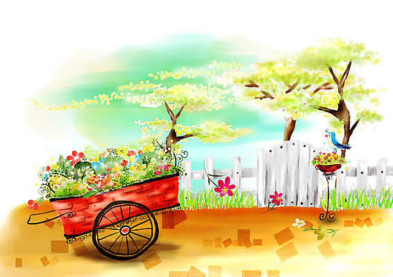 PSD 나무 식물 계절 꽃 길 육상교통 백그라운드 일러스트 자연 페인터 조류 붓터치 수채화 풍경 잔디 사람없음 야외 장식 울타리 수레 봄풍경 봄 그림 수제그림 봄배경 국내일러스트 동물 교통수단 페인팅 담장 카트 생태계 파일형식