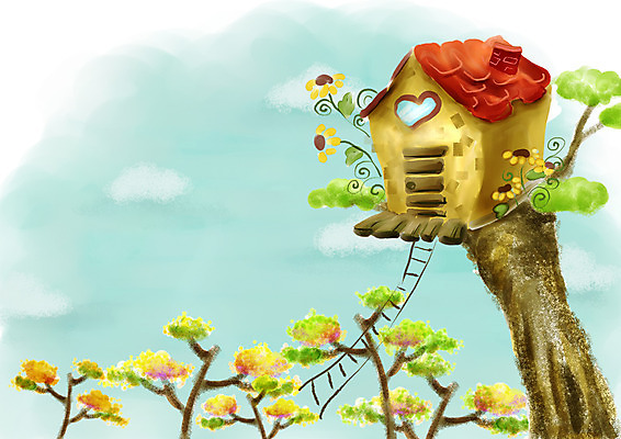 PSD 나무 식물 구름 계절 꽃 백그라운드 일러스트 사다리 자연 페인터 붓터치 해바라기 수채화 주택 풍경 사람없음 야외 건물 봄풍경 봄 오두막 그림 수제그림 나무집 봄배경 국내일러스트 자연요소 건축물 페인팅 도구 생태계 파일형식