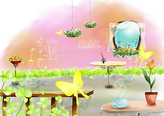 PSD 식물 동물 계절 꽃 화분 커피 나비 곤충 백그라운드 절지류 일러스트 창문 자연 페인터 탁자 붓터치 수채화 풍경 사람없음 야외 장식 노란색 새싹 봄풍경 봄 튤립 커튼 차 커피잔 그림 수제그림 봄배경 국내일러스트 음료 컬러 가구 페인팅 잔 생태계 파일형식