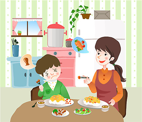 EPS 라이프스타일 그릇 접시 여자 남자 화분 아들 어린이 패턴 의자 일러스트 창문 벽지 식탁 엄마 반찬 건강 들기 사람 앉기 소년 상반신 두명 라이프 부모 건강관리 주방 식사 자녀 가스레인지 냄비 상차림 싱크대 냉장고 카레 가정교육 수저통 식습관 카레덮밥 편식 국내일러스트 식기 교육 음식 가구 무늬 가족 모션 탁자 관리 생활 가전제품 레인지 솥 개수대 덮밥 식생활 파일형식 벡터