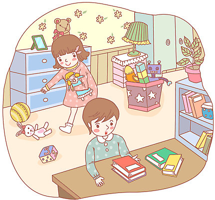 EPS 학생 여자 어린이교육 교육 남자 화분 초등학생 어린이 인형 가구 액자 일러스트 공 책장 사람 소녀 소년 두명 책 장난감 스쿨라이프 놀이방 방 스탠드 책상 주사위 서랍장 공부방 정리 정리정돈 어린이만 국내일러스트 라이프스타일 생활용품 학교 조명 파일형식 벡터
