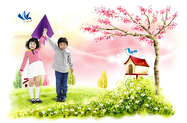 전신 PSD 나무 식물 편집 편집이미지 사계절 계절 여자 남자 꽃 어린이 자연 조류 꽃나무 서기 사람 소녀 소년 초원 두명 봄 우체통 숲 종이비행기 합성 어린이만 이미지편집 동물 모션 생태계 종이접기 파일형식