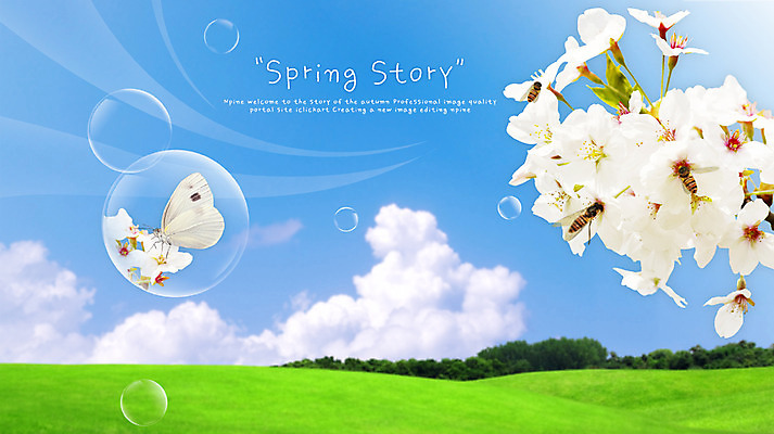 PSD 나무 식물 동물 구름 편집 편집이미지 사계절 계절 꽃 나비 곤충 절지류 자연 하늘 초원 사람없음 봄 물방울 숲 벌 공기방울 합성 이미지편집 자연요소 생태계 파일형식