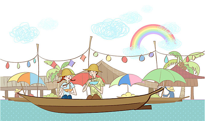 EPS 주간 나무 식물 구름 부부 커플 여자 남자 음식 여행 결혼 무지개 일러스트 신혼부부 하늘 휴가 새출발 사랑 사람 야외 두명 야자수 식사 동남아시아 신혼여행 파라솔 보트 시장 나룻배 상인 배낭여행 국수 휴양지 뗏목 선상시장 수상시장 선박 국내일러스트 자연요소 감정 아시아 교통수단 수상교통 배_교통 관계 새로움 이벤트 장소 면류 출발 신혼 파일형식 벡터