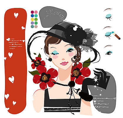 EPS 모자 여자 꽃 컬러 장갑 일러스트 한명 사람 상반신 20대 성인 화장 뷰티 화장품 하트 붓 팔레트 눈화장 아이섀도 아이메이크업 여자만 여자한명만 성인여자만 청년만 청년여자만 성인한명만 청년여자한명만 성인여자한명만 성인만 국내일러스트 모양 식물 1 잡화 청년 파일형식 벡터