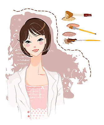 EPS 여자 컬러 일러스트 한명 사람 상반신 20대 성인 화장 뷰티 화장품 화장용품 붓 여자만 여자한명만 성인여자만 청년만 청년여자만 성인한명만 청년여자한명만 성인여자한명만 성인만 국내일러스트 1 청년 미용용품 파일형식 벡터
