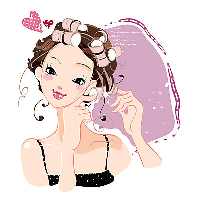 EPS 여자 일러스트 한명 사람 상반신 20대 성인 화장 뷰티 머리카락 하트 파마 웨이브 헤어롤 여자만 여자한명만 성인여자만 청년만 청년여자만 성인한명만 청년여자한명만 성인여자한명만 성인만 국내일러스트 모양 1 헤어스타일 청년 머리 미용용품 파일형식 벡터