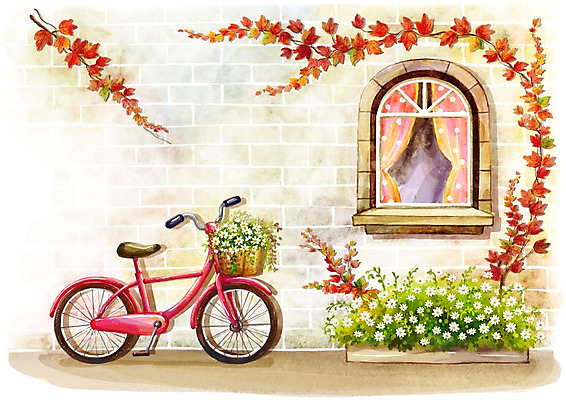 PSD 사계절 계절 꽃 육상교통 벽 백그라운드 단풍 일러스트 창문 자연 페인터 풍경 사람없음 야외 가을풍경 자전거 가을 커튼 담쟁이덩굴 화단 가을배경 국내일러스트 식물 교통수단 잎 페인팅 바이크 덩굴 생태계 파일형식 가을_계절