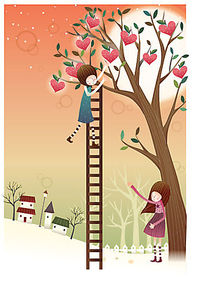 EPS 나무 커플 공공시설 여자 열매 남자 가로등 일러스트 사다리 상상 조명 주택 사랑 사람 소년 야외 두명 건물 울타리 보름달 달 하트 원형 야간 언덕 하트나무 국내일러스트 자연요소 모양 도형 식물 건축물 감정 어린이 관계 담장 도구 시설 파일형식 벡터