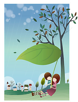 EPS 나무 구름 커플 여자 남자 데이트 일러스트 상상 나뭇잎 주택 사랑 사람 소년 야외 두명 건물 비 뭉게구름 빗방울 언덕 나뭇잎우산 국내일러스트 자연요소 식물 건축물 감정 어린이 잎 우산 관계 날씨 비_날씨 파일형식 벡터 구름_자연