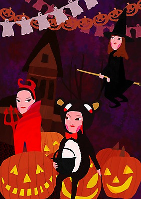 PSD 나무 라이프스타일 여자 기념일 백그라운드 무늬 일러스트 놀이 호박 주택 사람 이벤트 두명 건물 라이프 분장 파티 축제 할로윈 유령 악마 빗자루 얼굴모양 마녀 삼지창 악마분장 코스프레 여자만 국내일러스트 모양 식물 건축물 창 얼굴 채소 생활 청소도구 파일형식