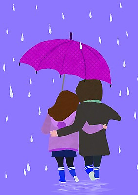 전신 PSD 라이프스타일 커플 여자 남자 한쌍 데이트 일러스트 우산 어깨동무 날씨 장화 사람 두명 라이프 걷기 비 빗방울 국내일러스트 자연요소 포즈 신발 관계 모션 생활 비_날씨 파일형식